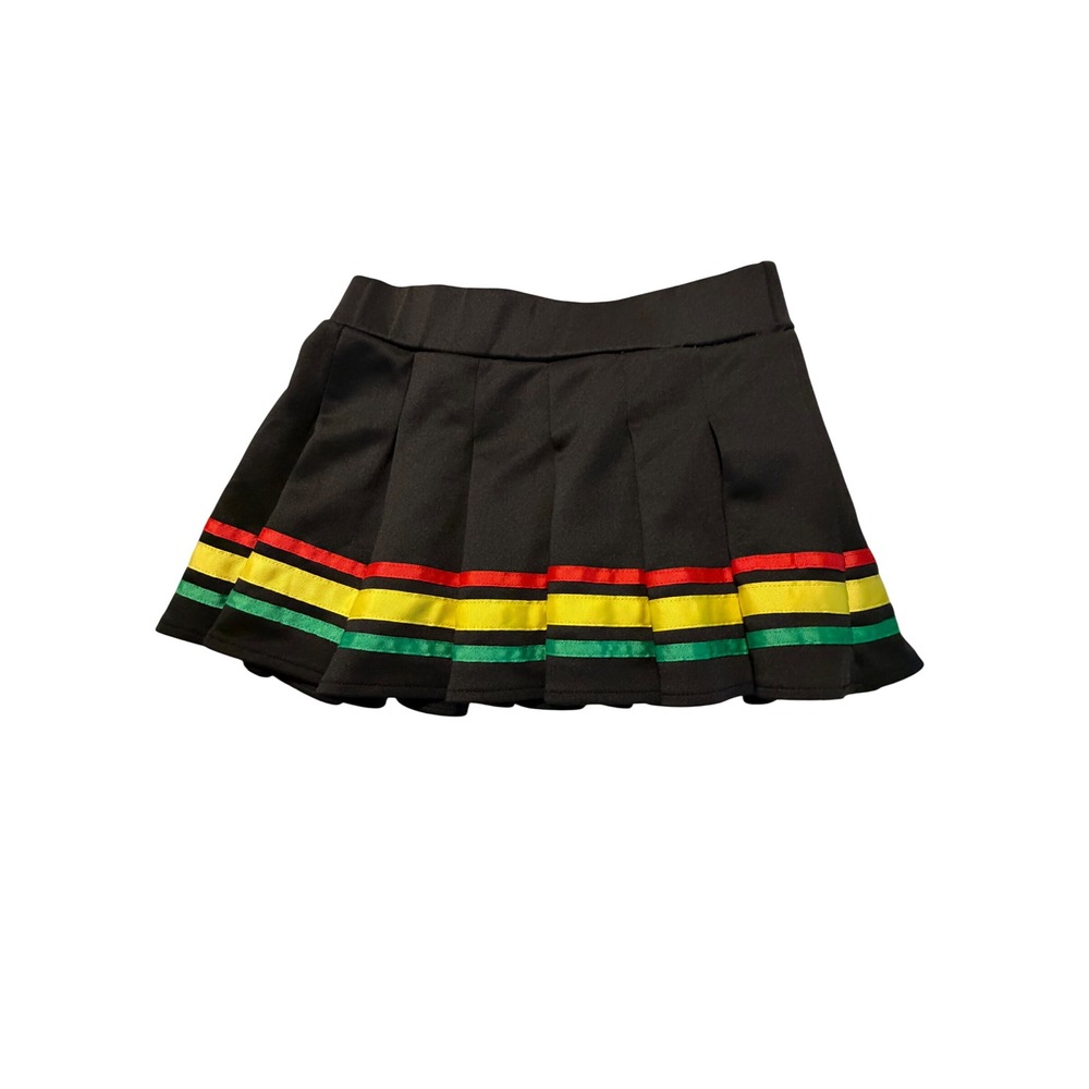 Borage Black Pleated Mini Skirt‎ Rasta Red Yellow Green Striped Skirt S/M